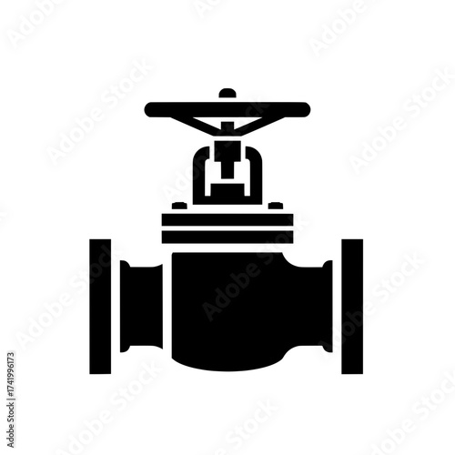 Industrial Gate Valve Silhouette Icon for Plumbing and Pipeline Systems.