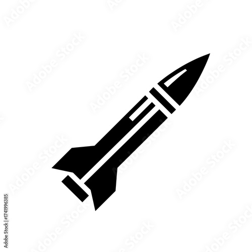 Black rocket icon on white background space travel concept isolated illustration.