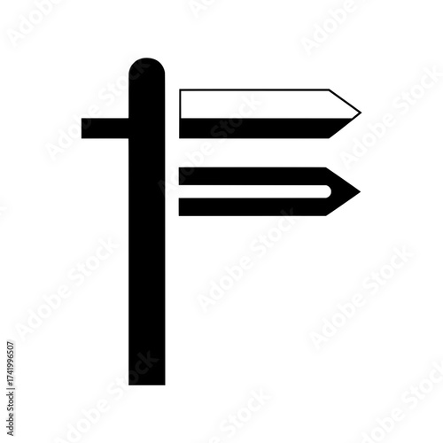 Signpost with two arrows indicating directions for travel and guidance.