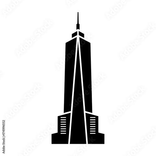 Modern skyscraper silhouette against a white background minimalist design.