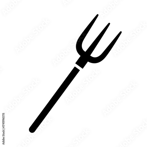 Black pitchfork illustration on white background simple design.