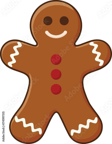 Adorable gingerbread man cookie illustration perfect for holiday designs on transparent background silhouette