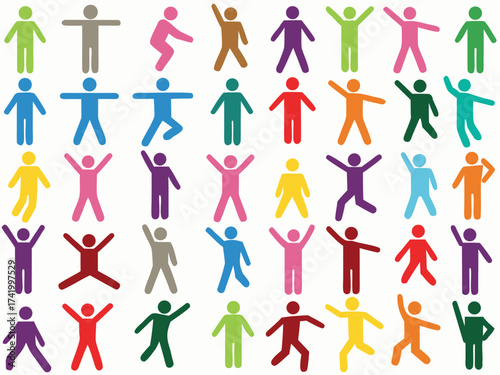 Set of active human pictogram in different colors illustrated


