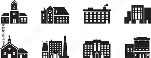 collection of city and house building silhouettes