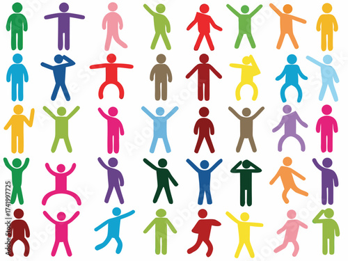 Set of active human pictogram in different colors illustrated

