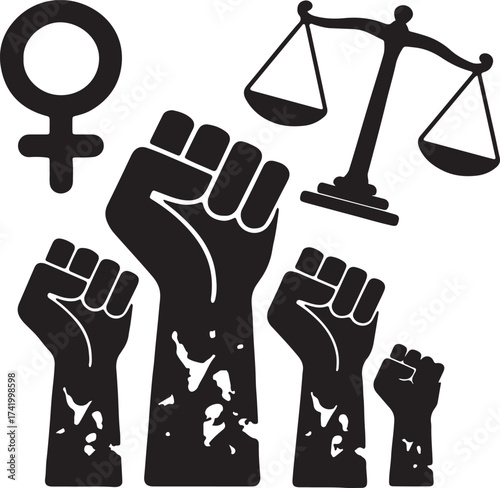 The image shows a human hand holding a scales of justice icon, a symbol of business and fair design