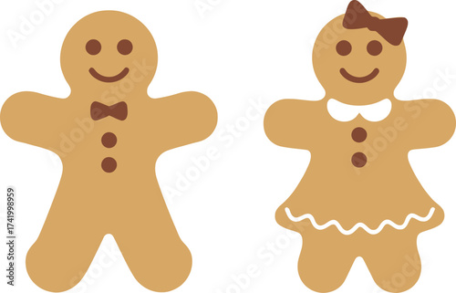 Charming gingerbread man and woman illustrations on transparent background silhouette
