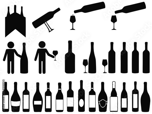 People with wine bottles illustrated on white

