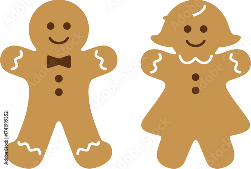 Festive gingerbread man and woman illustration on transparent background silhouette