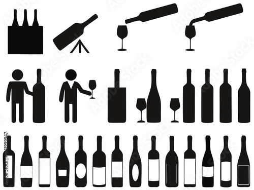 People with wine bottles illustrated on white

