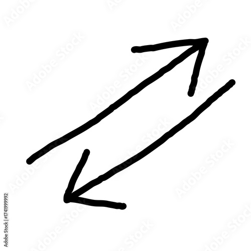 Vector Hand Drawn Black Double Headed Arrow Icon on White Sketchy Doodle Symbol for Exchange, Transfer