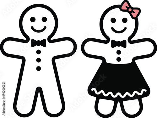 Charming gingerbread couple illustration with bow ties a delightful silhouette on transparent background
