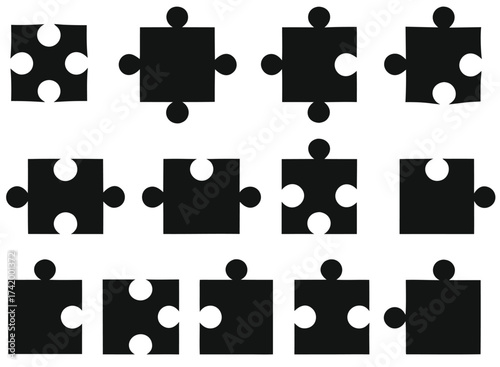 Set of puzzle pieces illustrated on white background


