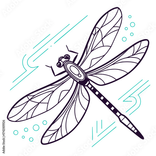 Elegant Dragonfly Illustration with Geometric Accents and Delicate Wing Details