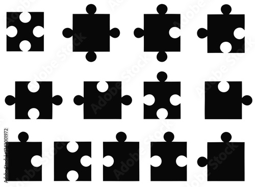 Set of puzzle pieces illustrated on white background

