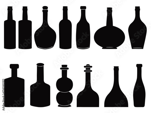 Set of bottles illustrated on white background

