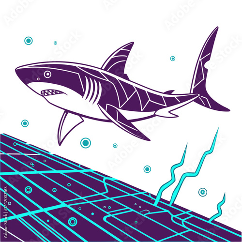 Cybernetic Shark Illustration with Neon Accents for a Modern Design