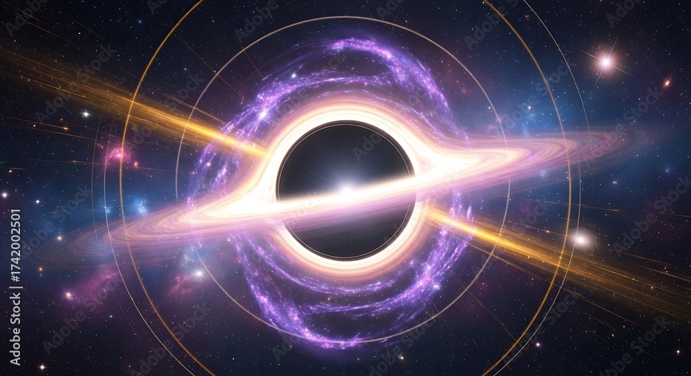 Obraz premium Vibrant Accretion Disk and Jets Around a Black Hole in Deep Space