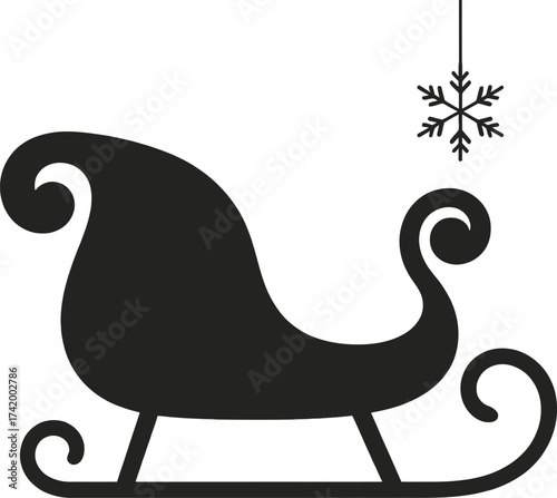 Elegant black sleigh illustration with ornate details on transparent background silhouette