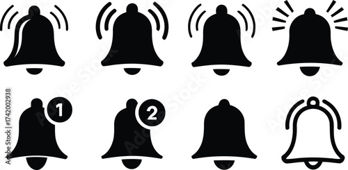 Notification bell icons set for social media alerts and reminders