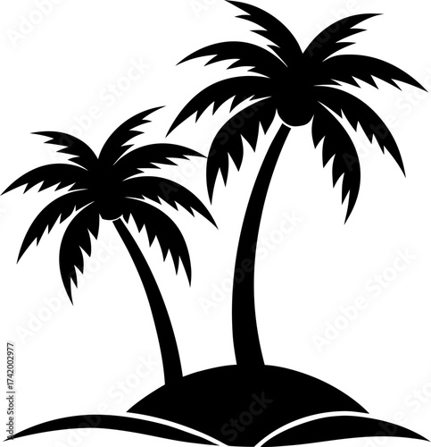 silhouette of palm trees, Two black silhouette palm trees on a white background with a ground line vector