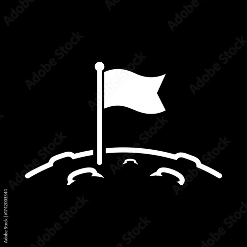 White flag planted on cratered lunar surface icon.
