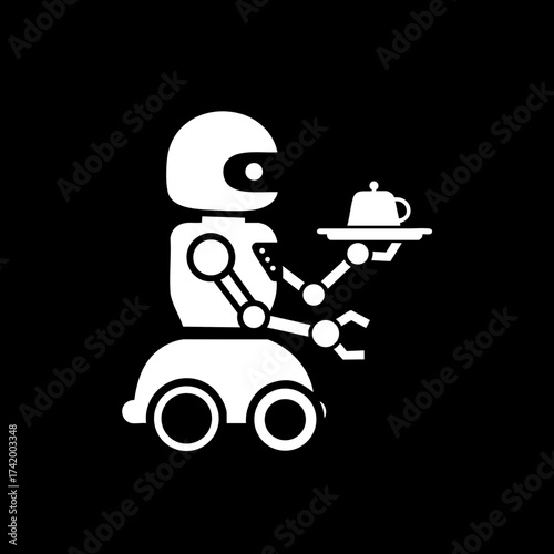 Modern Service Robot Delivering Tea Icon for Automation and AI Concepts.