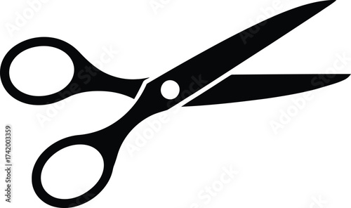 Open Black Scissors Icon with Ring Handles on White Background