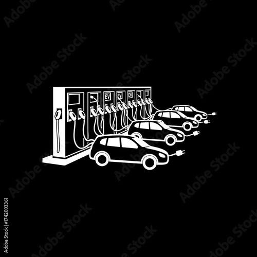 Electric Vehicle Charging Station with Multiple Cars Illustration.