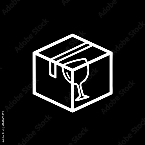 Fragile shipping box icon with wine glass symbol for delicate items.