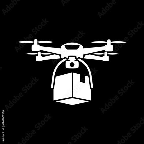 Drone delivering package icon modern unmanned aerial vehicle delivery service.