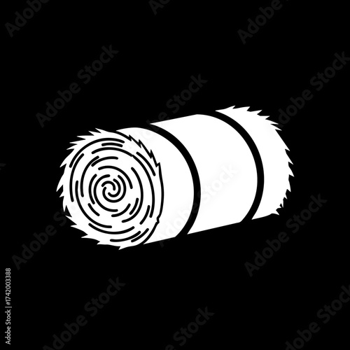 Stylized white silhouette of a cylindrical hay bale.