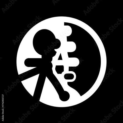 Abstract Human Figure Interacting with Organic Shapes in Circle.