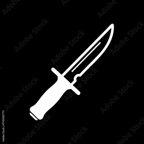 White silhouette of a sharp tactical combat knife weapon.