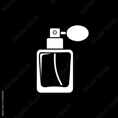 Elegant perfume bottle with vintage atomizer design silhouette.