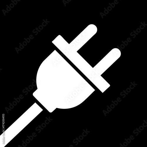 White electrical power plug icon on black background simple vector illustration.
