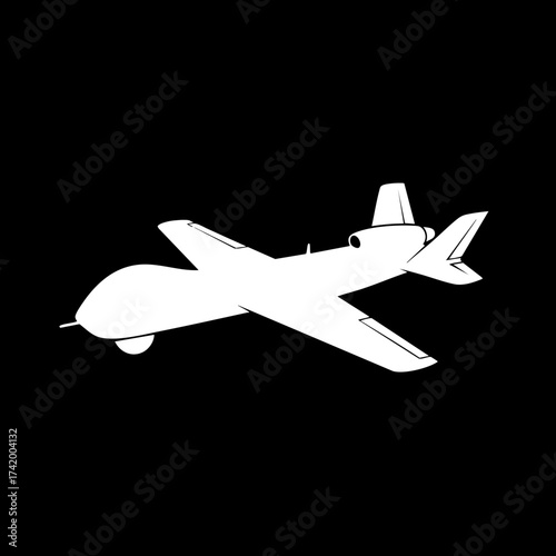 White silhouette of a modern unmanned aerial vehicle UAV drone flying vector illustration.