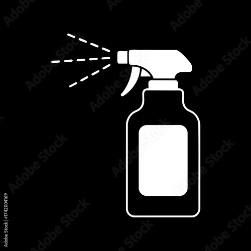 Spray bottle icon spraying liquid cleaning product symbol.