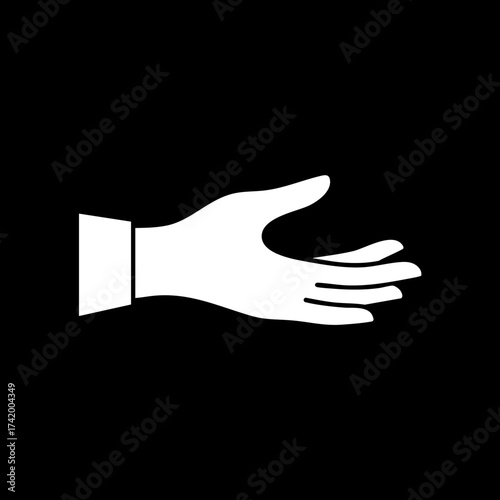 White silhouette of an open hand reaching out in a gesture of giving or receiving.