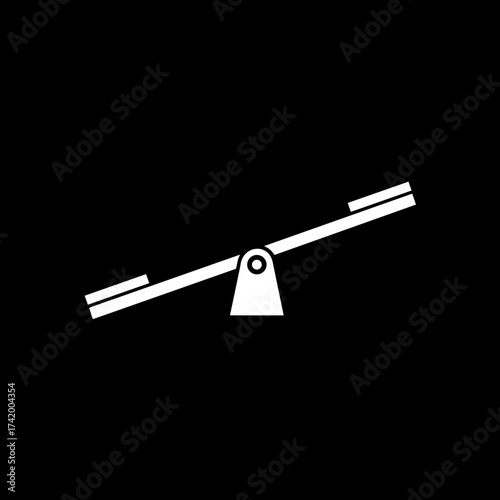 Simple white seesaw icon on black background playground equipment graphic.