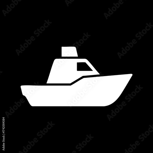 Simple white boat icon graphic design element.