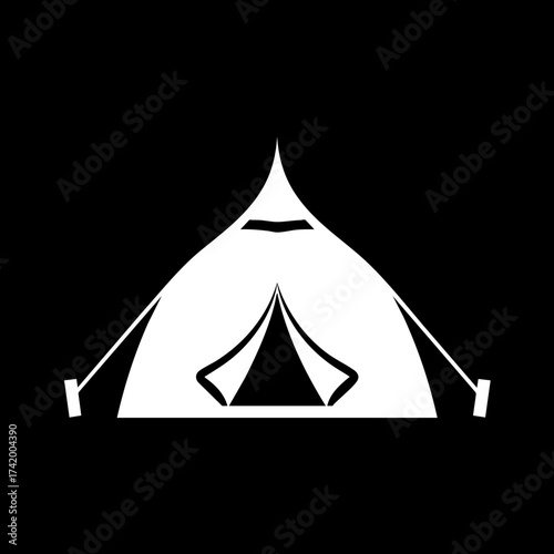 Simple white camping tent icon illustration for outdoor adventure.