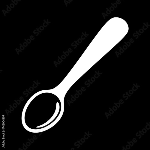 Simple white spoon icon for kitchen and dining use.