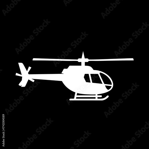 White helicopter silhouette on black background vector icon.