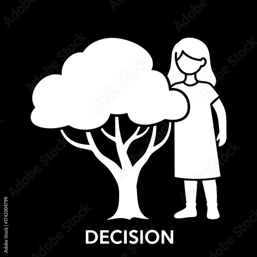 Woman Standing Next to Tree Symbolizing Decision Making Process.
