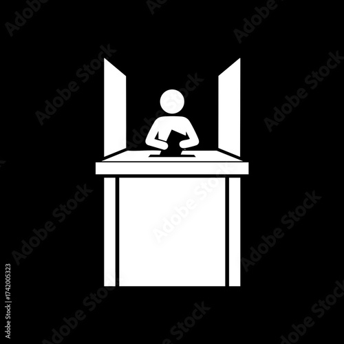 Person casting vote in election booth icon symbol.