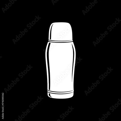 Simple white thermos bottle icon for hot and cold beverages.
