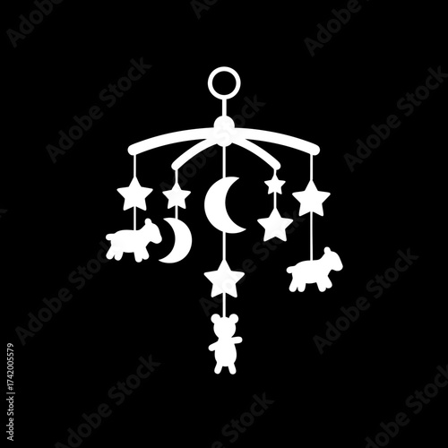 Cute baby mobile with stars moons and animal toys for nursery decoration.