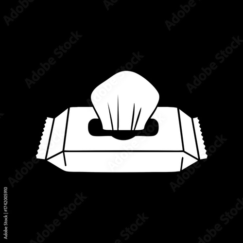 Simple graphic illustration of a wet wipes package with a single tissue pulled out.