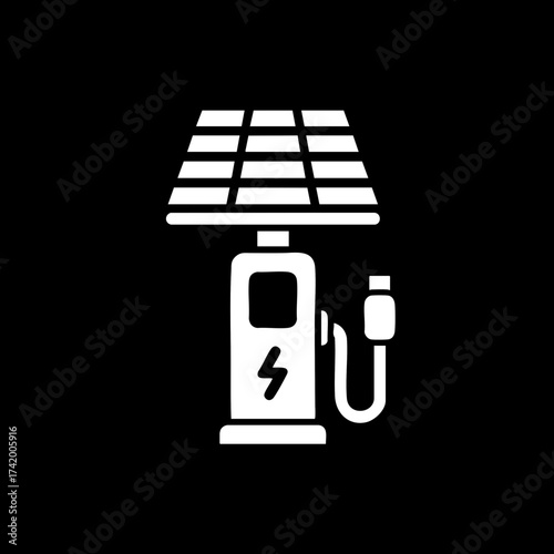 Solar powered electric vehicle charging station icon.